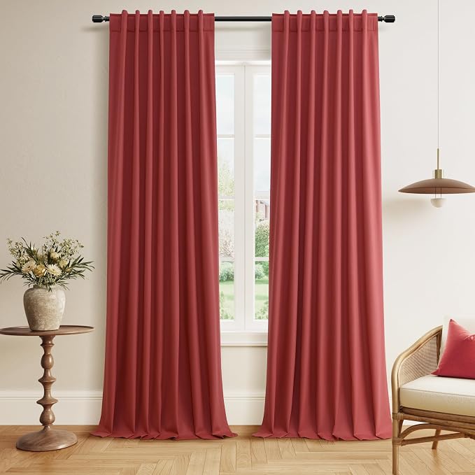 Guken Red 100% Blackout Linen Curtains 102 Inch Length 2 Panels Set by Guken