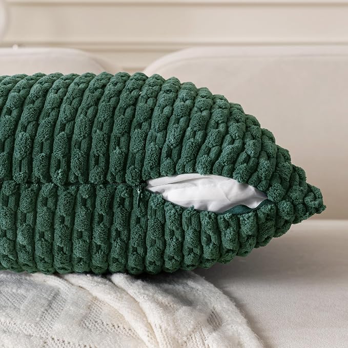 Set of 4 Dark Green Decorative Throw Pillow Covers 18x18 Inch Corduroy Pillow - Image 3