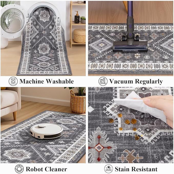 HEBE Washable Kitchen Rugs Runner 2'x 8', Non Slip Hallway Runner Rug, Low Pile - Image 5