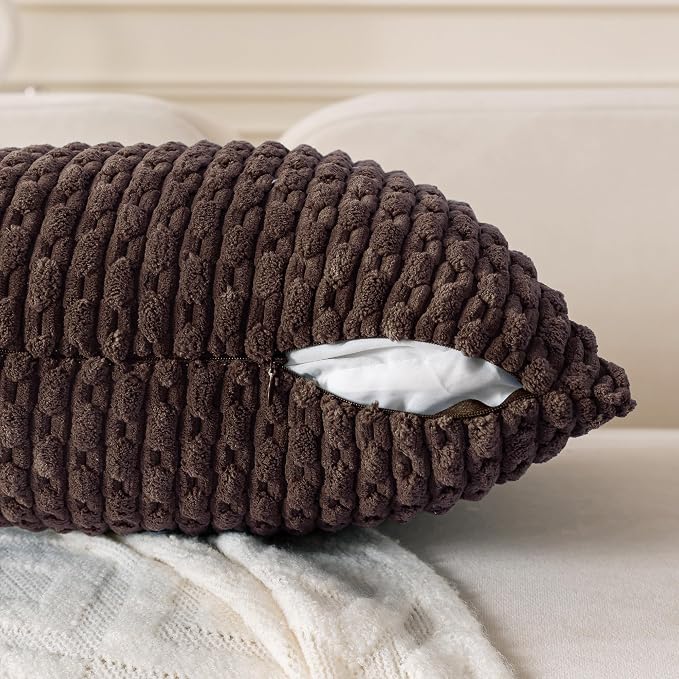 Set of 4 Dark Brown Decorative Throw Pillow Covers 24x24 Inch Corduroy Pillow - Image 4