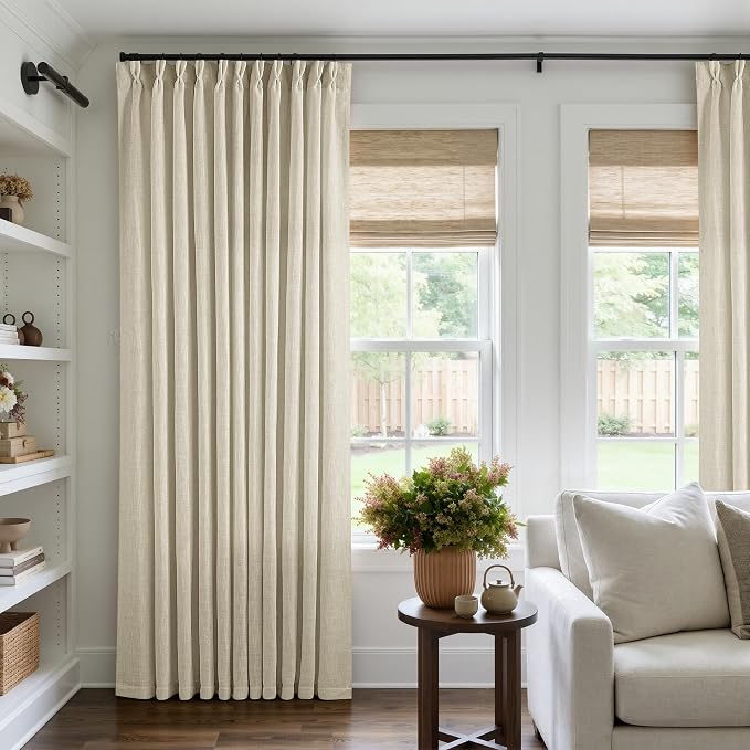 Pinch Pleat Extra Wide Beige Linen Curtain 102 Inches Long 70 Wide 1 Panel | - Image 7