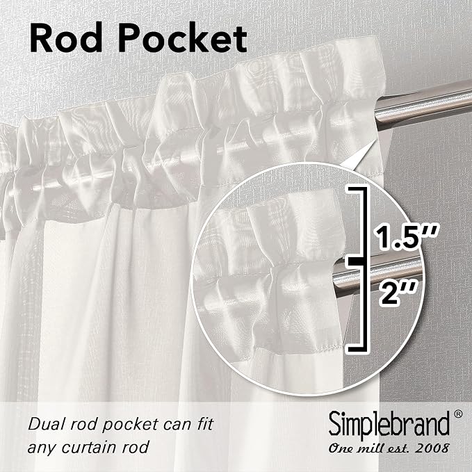 Simplebrand Ivory Sheer Curtains 108 Inches Long, Extra Long Rod Pocket Solid - Image 5