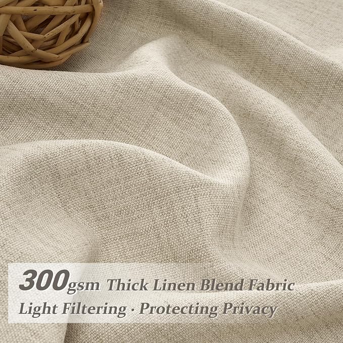 Warm Beige Extra Wide 70 Inch Pinch Pleated Natural Linen Curtains 84 Inch - Image 2