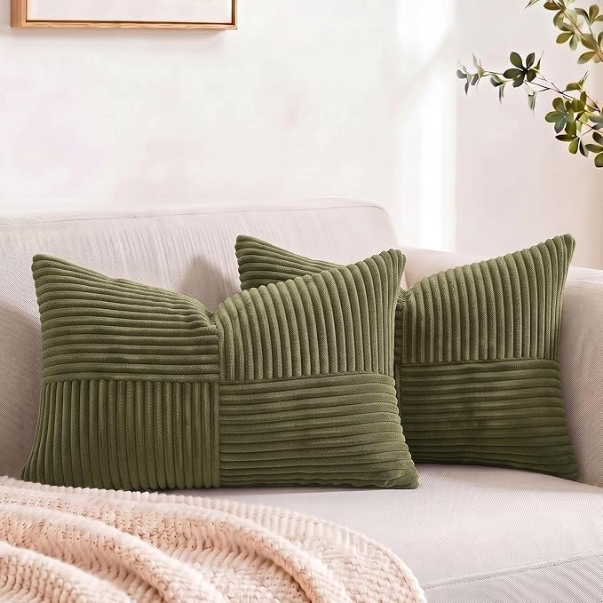 Fancy Homi 2 Packs Olive Green Lumbar Decorative Throw Pillow Covers 14x22 Inch by Fancy+Homi