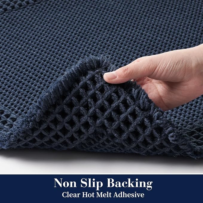 RESARE Waffle Bathroom Runner Rugs, Non Slip Boho Bath Mat 24"x60" Navy | Long - Image 4
