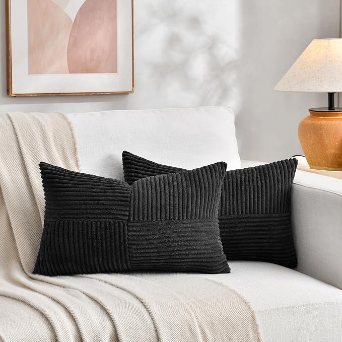 Fancy Homi 2 Packs Black Lumbar Decorative Throw Pillow Covers 16x32 Inch - Image 5