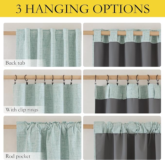 NICETOWN Seafoam Green Short 100% Blackout Curtains 63" Lenghth Burg - Image 6