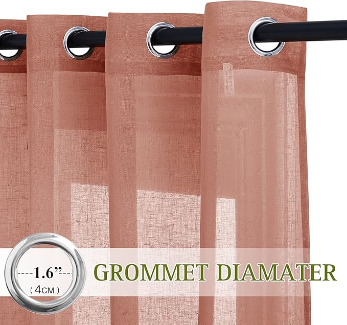 NICETOWN Linen Sheer Burnt Orange Curtains, Grommet Decorative Rustic Farmhouse - Image 2
