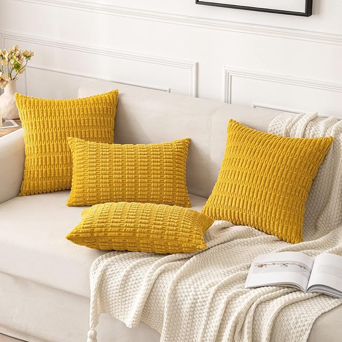MIULEE Decorative Throw Pillow Covers 16x16 Mustard Yellow Pack of 2 | Soft - Image 4