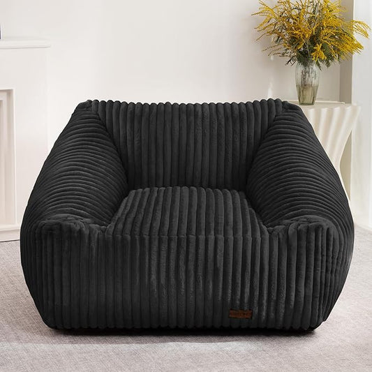 HABUTWAY Bean Bag Chair, Giant Bean Bag Chairs for Adults and Kids, Bean Bag Sofa, Lazy Floor Sofa, Faux Fur Beanbag Chair with Armrests for Living Room Bedroom (Black)