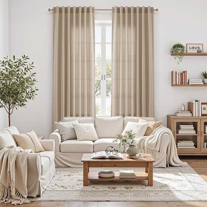 Sepia Beige Linen Curtains 108 Inches Long - Image 6