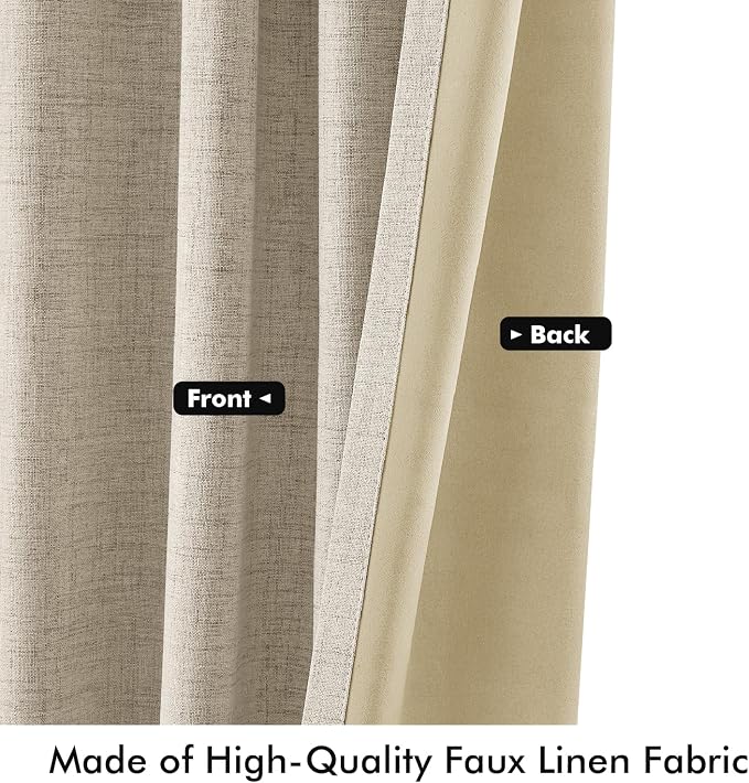 MIULEE 100% Blackout Linen Curtains 42 x 63 Inch Cobblestone 2 Panels | Thermal - Image 6