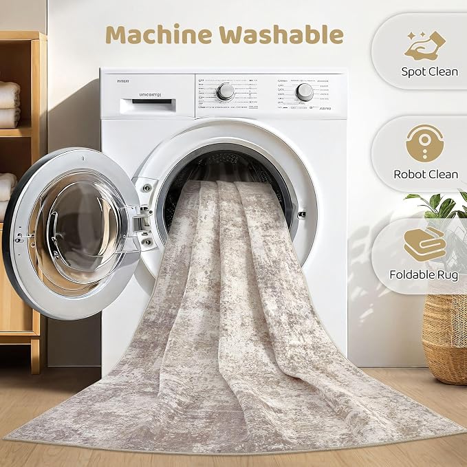 LOONGRUG 3x5 Rug Machine Washable Neutral Modern Soft Rug Brown Beige | Stain - Image 2