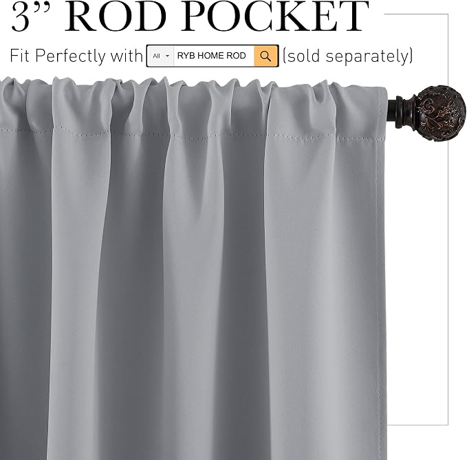 RYB HOME Basement Bathroom Kitchen Cafe Blackout Privacy Curtains, Short - Image 2