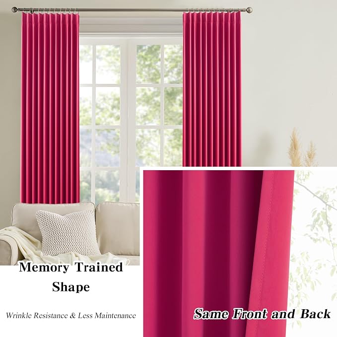 Raspberry Fushia Pink Curtains 102 Inches Long Pinch Pleated - Image 6