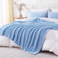 Light Blue Throw Blanket for Couch Sofa 90x90 inches Striped Design | Fleece by Unknown