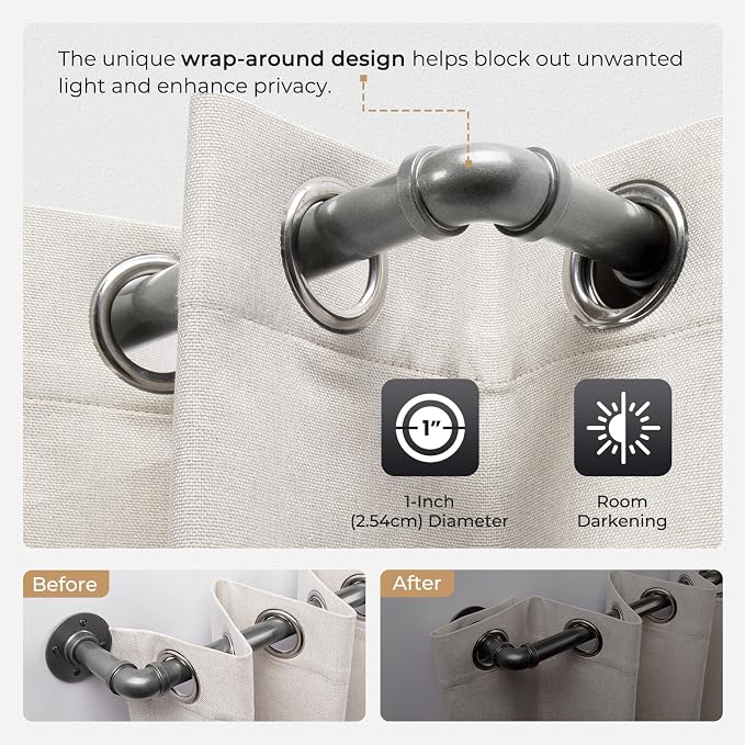 Zeerobee Curtain Rods for Windows 120 to 240, 1 Inch Industrial Wrap Around - Image 4