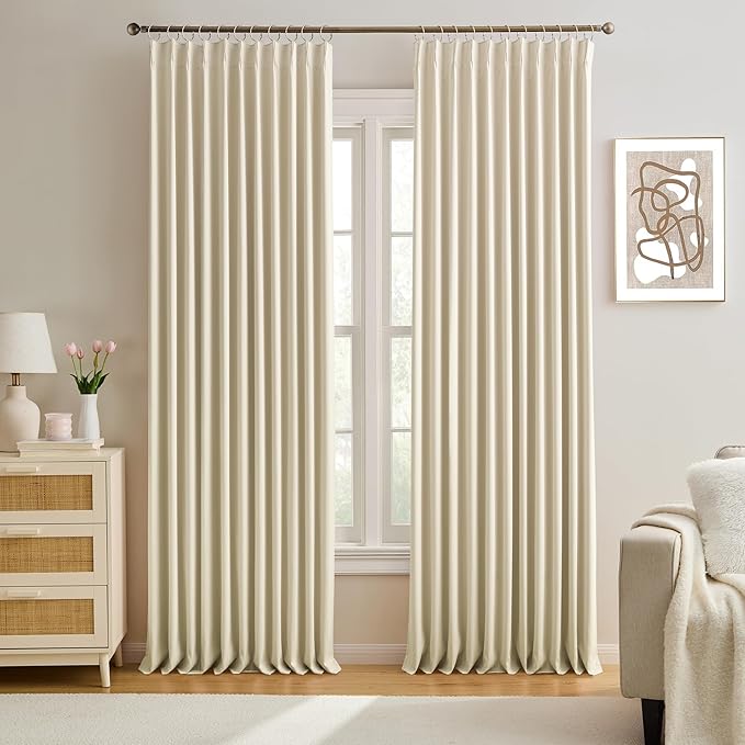 Cream Beige Blackout Curtains 105 Inches Long, Privacy Window Drapes by KEQIAOSUOCAI