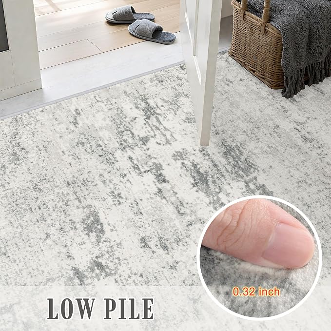 3x8 Washable Runner Rug：Modern Abstract Kitchen Soft Carpet Gray | - Image 7