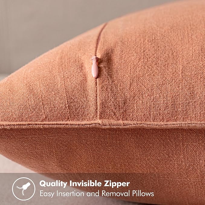 MIULEE Decorative Linen Pillow Covers 18x18 Inch Coral | Boho Farmhouse​ - Image 3