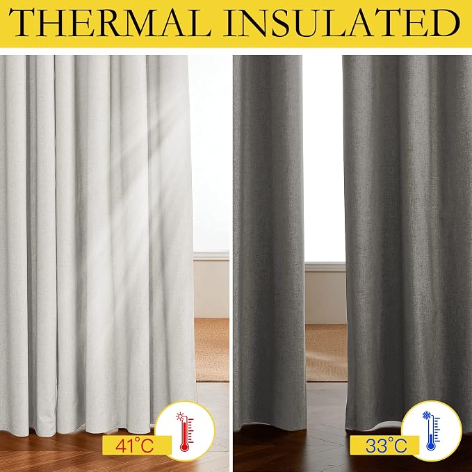 NICETOWN 100% Blackout Linen Texture Curtains 70 inches Long, Thermal Insulated - Image 3
