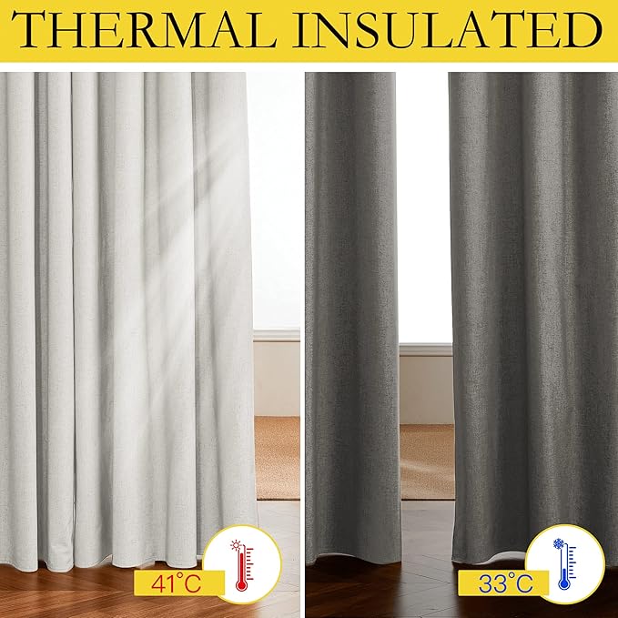 NICETOWN Extra Long Linen 100% Blackout Curtains 120 inches Length 2 Panels Set - Image 3