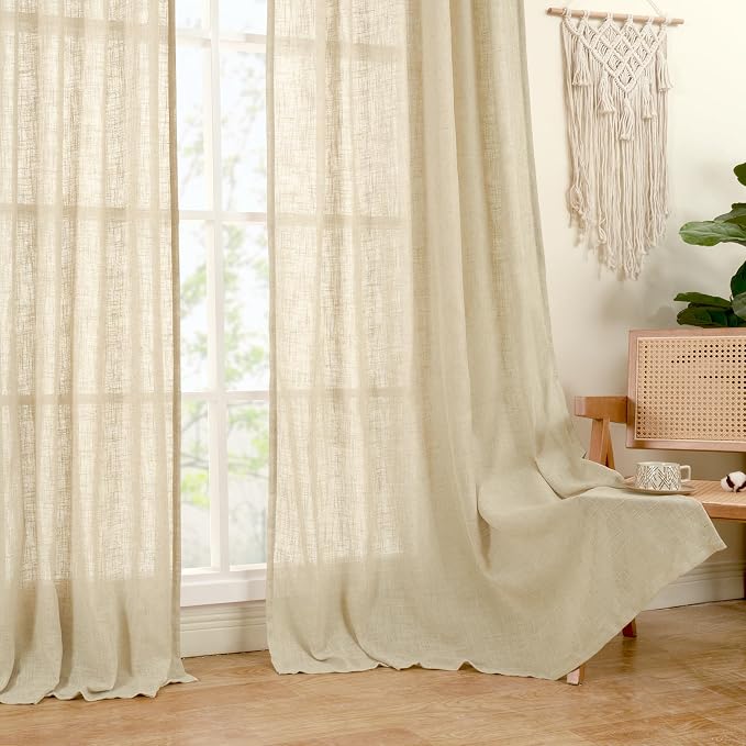 Natural Linen Semi Sheer Curtains 63 Inch - Image 9