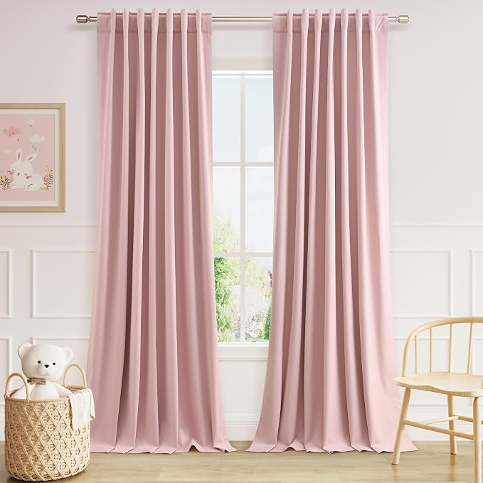 Guken Pink 100% Blackout Linen Curtains 102 Inch 2 Panels Set by Guken