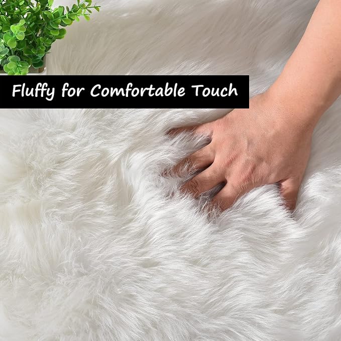 Goolela White Area Rug 6x9 Fluffy Fuzzy Furry Sheepskin Rug - Image 3