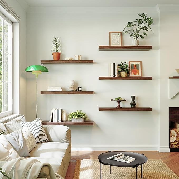 Large Floating Shelves for Wall Set of 2 Wooden Wall Shelves 24 in x 12.75 in x 2 in Room Decor Long Shelf with Invisible Wall Mount Bracket for Bedroom Kitchen Living Room Walnut