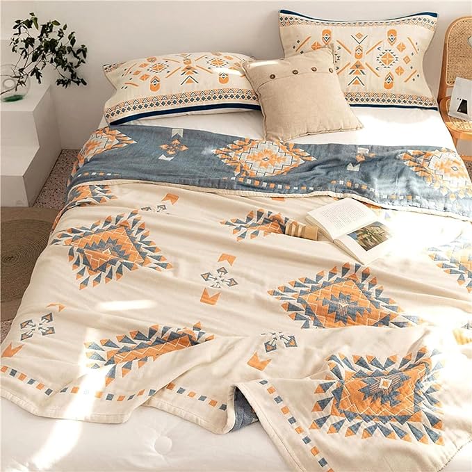 Spring Blankets Cotton Throw Blanket 60''x 80'' Muslin Blanket for Couch Bed Chair,Cozy Soft Bed Cotton Quilted Boho Quilts Blanket Gifts for Women