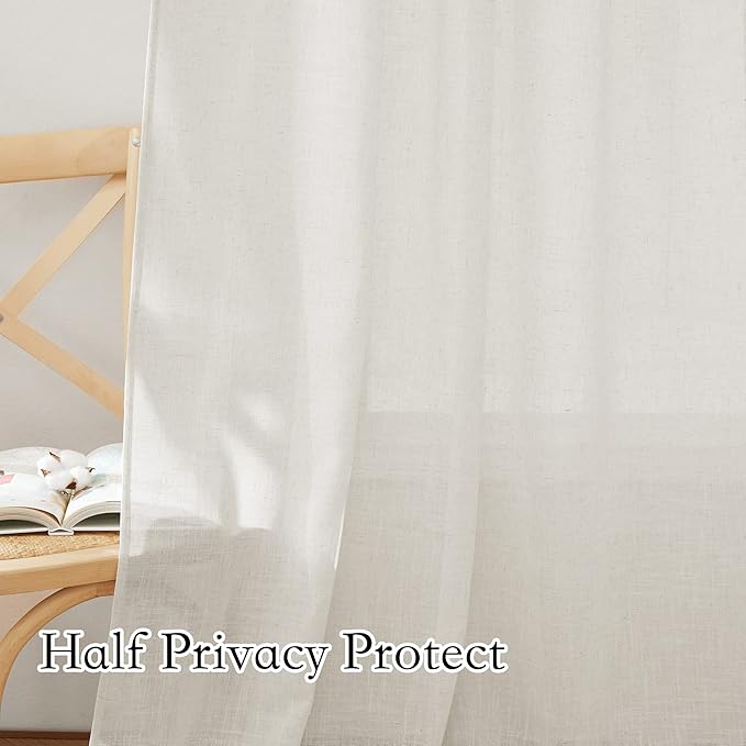 RYB HOME Semi Sheer Curtains for Small Window, Flax Linen Window Topper - Image 3