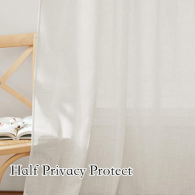 RYB HOME Light Filtering Linen Sheer Curtains 72 inch Long - Image 5