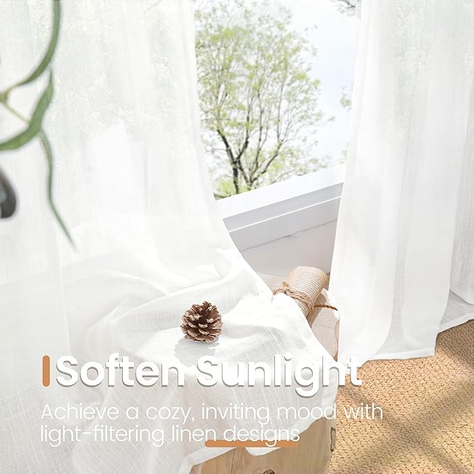 BGment White Linen Curtains 48 Inch Length - Image 4