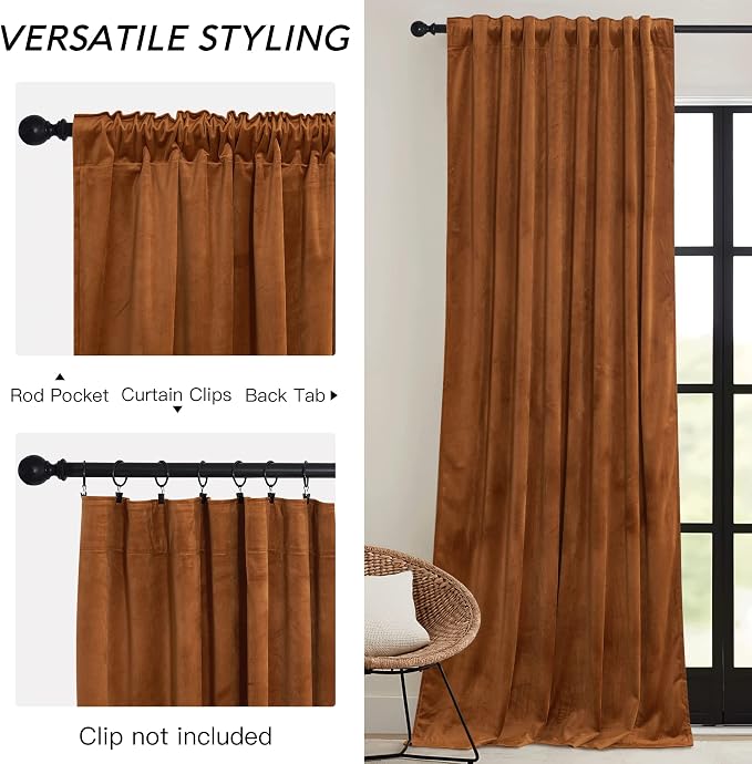 RYB HOME Velvet Curtains 108 inch, Room Darkening Window Curtains - Image 3