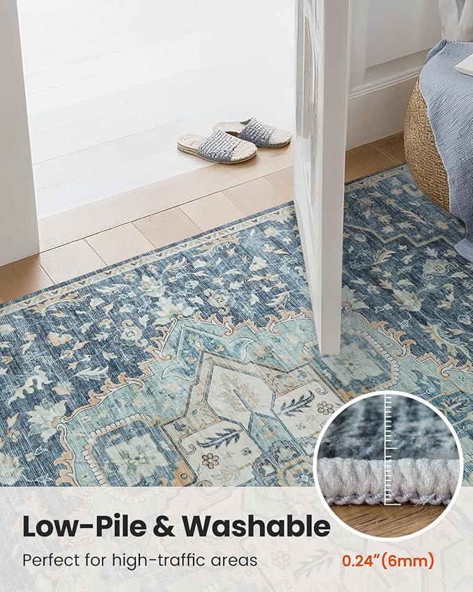 AMADA HOMEFURNISHING 2'6"x10' Washable Area Rug, Low-Profile Entryway Rug - Image 8