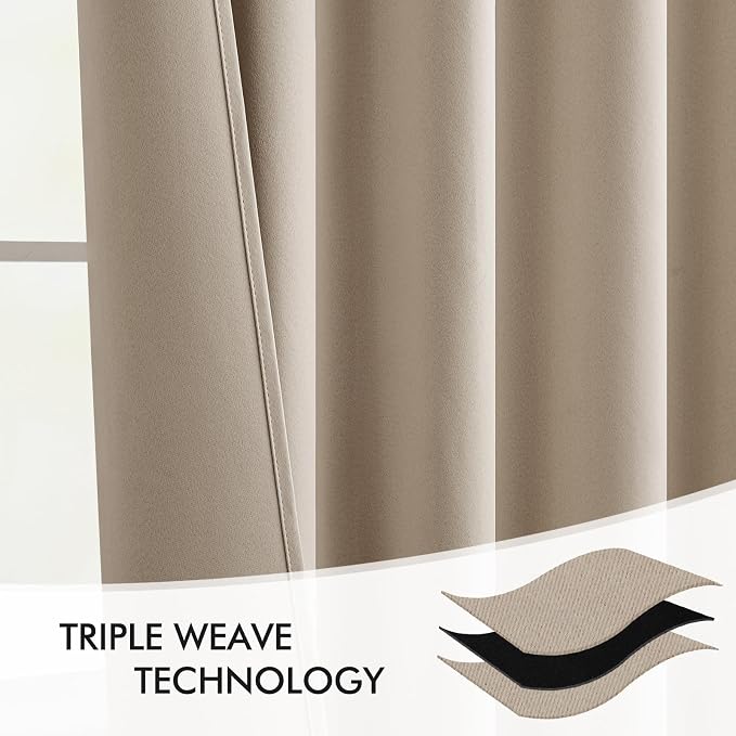 MIULEE Taupe Back Tab Blackout Curtains 52x120 Inch Long 2 Panels Set | Rod - Image 7