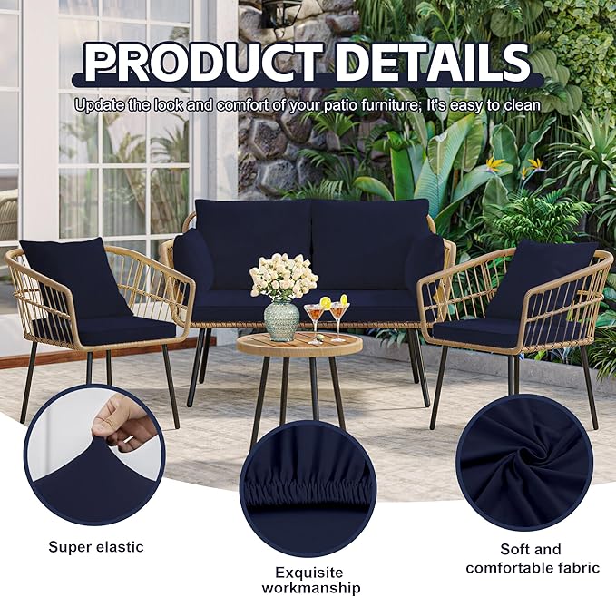 8Pcs Patio Cushion Covers, Outdoor Stretch Cushion Covers, Washable | Stretch - Image 3