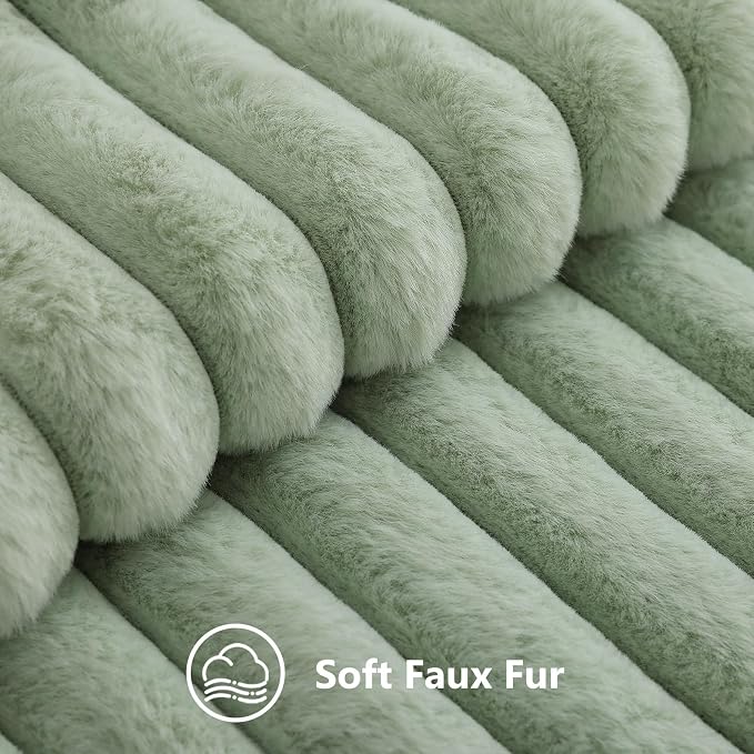 decorUhome Fall Faux Fur Throw Pillow Covers 12x20 Set of 2 Sage Green | - Image 2