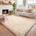 Amdrebio Beige Boho Large Fluffy Shag Area Rug 6x9 by Amdrebio
