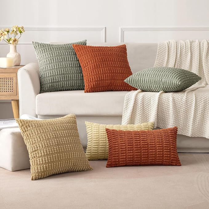 MIULEE Corduroy Decorative Throw Pillow Covers 20x20 Light Olive Pack of 2 | - Image 2