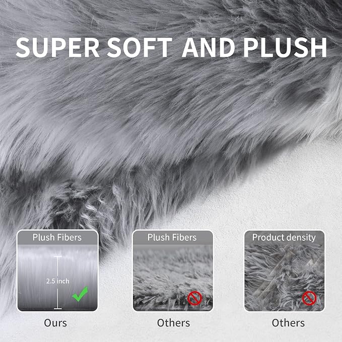 Small Faux Fur Rug, 2x4 ft Ultra Soft Sheepskin Rugs Chair Sofa Cover Seat Pad - Image 5