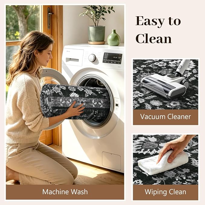 5x7 Ft Area Rugs for Living Room, Soft Non-Slip Machine Washable Rug, Vintage - Image 8