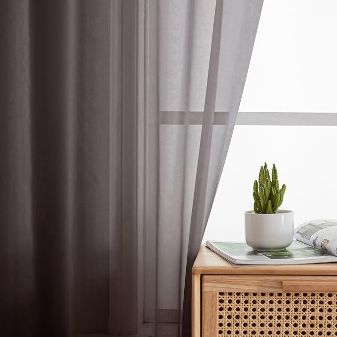 Simplebrand Chocolate Sheer Curtains 63 Inch Length 2 Panels, Rod Pocket Solid - Image 3