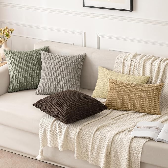 MIULEE Lumbar Corduroy Decorative Throw Pillow Covers 12x20 Light Olive | Green - Image 4