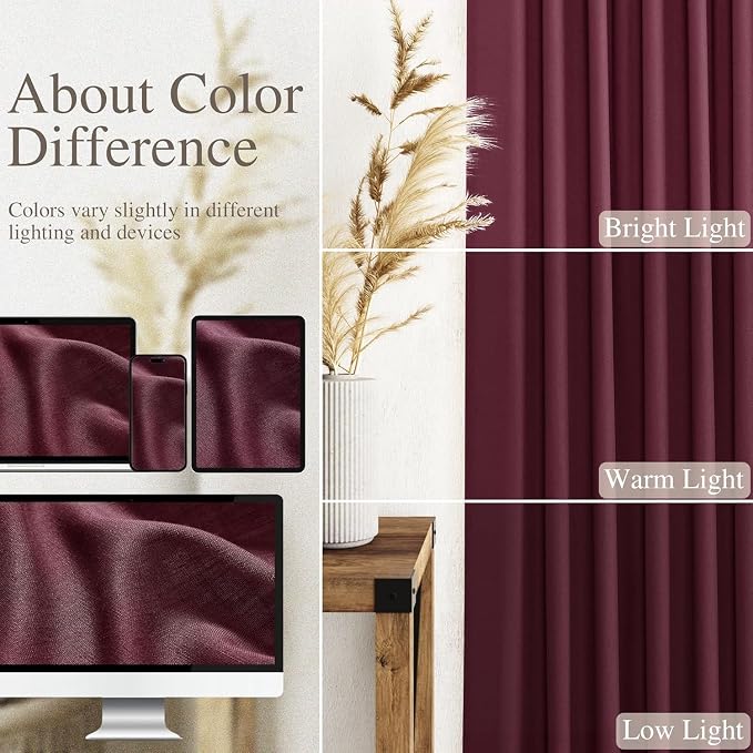 Nanspring Burgundy Linen 144 Inch Curtains - Image 3