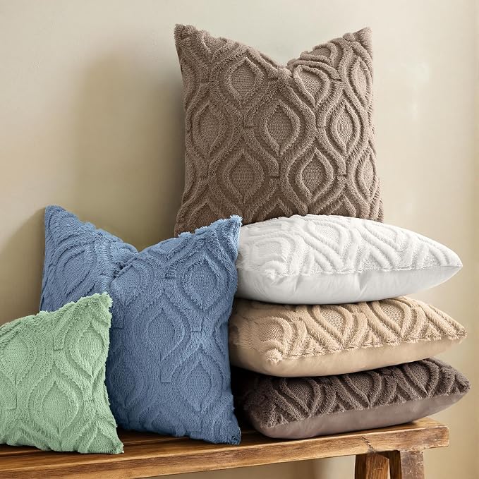 decorUhome Throw Pillow Covers 18x18 Inch Set of 2, Soft Plush Faux Wool Light - Image 2