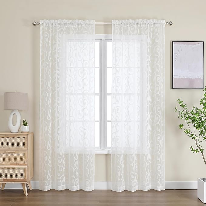 OWENIE Furman Ivory Sheer Curtains 84 inches Long - Image 2