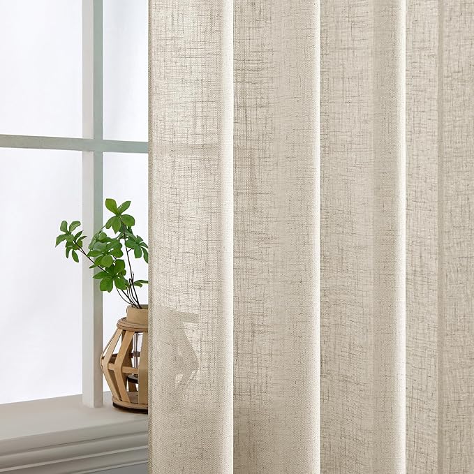 MIULEE Cream Linen Curtains 90 Inch Long 2 Panels - Image 5