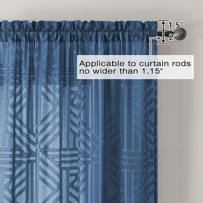 Simplebrand Dusty Blue Semi Sheer Curtains 45 Inch Length 2 Panels, Geometric - Image 4